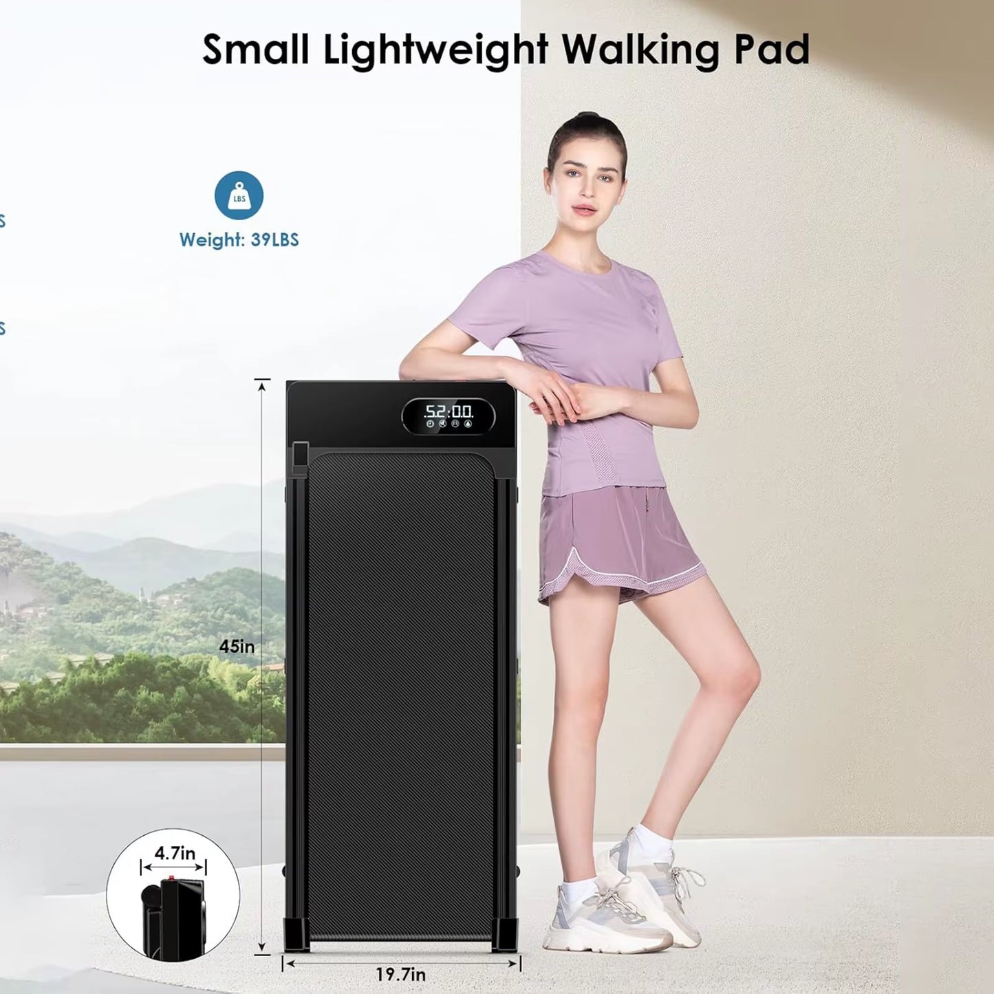 Walking Pad under Desk Treadmill, 5MPH Portable Treadmill Home Quiet Lightweight Flat Treadmill Pad 300Lb Capacity 2.5HP