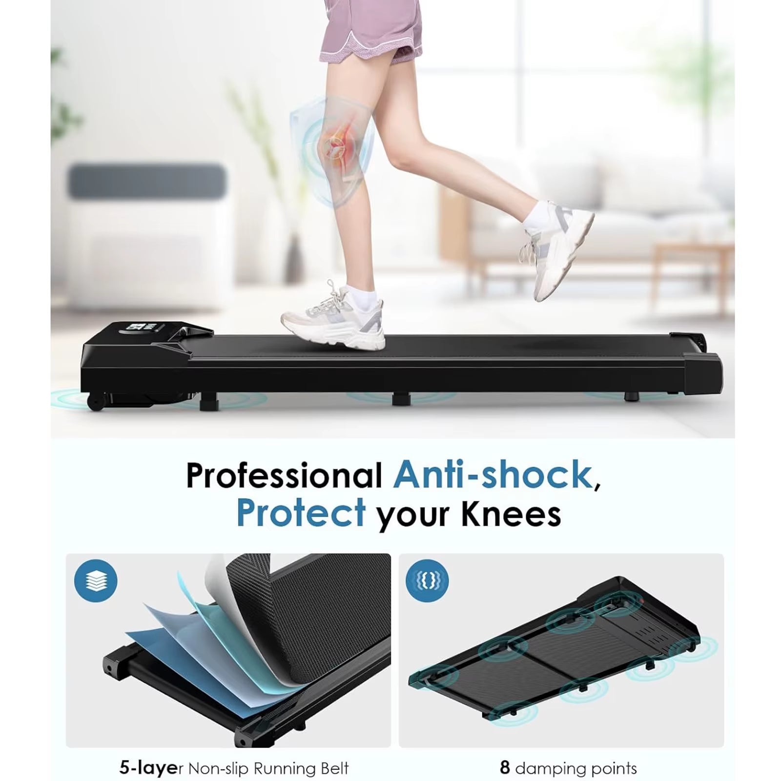 Walking Pad under Desk Treadmill, 5MPH Portable Treadmill Home Quiet Lightweight Flat Treadmill Pad 300Lb Capacity 2.5HP